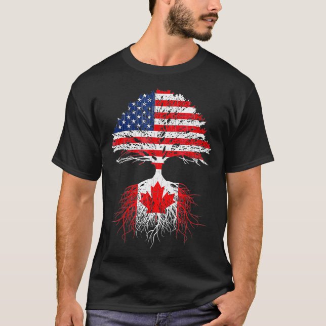 Canadian Roots American Grown Canada Flag Tshirt (Front)