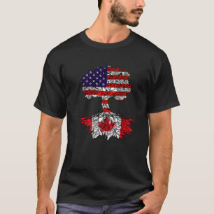 Canadian Roots American Grown Pride Love USA Flag T-Shirt