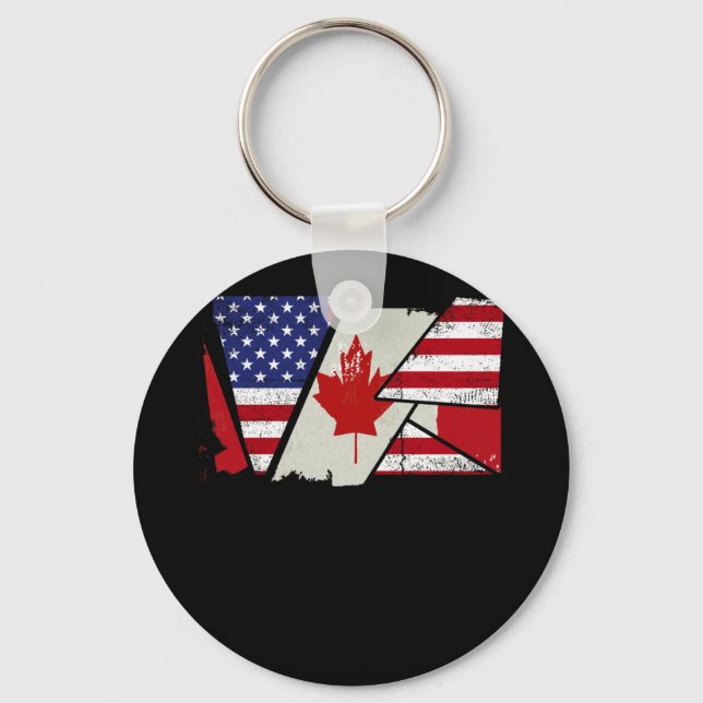 Canadian Roots Half American Flag Canada Key Ring (Front)