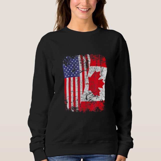 Canadian Roots Half American Flag Canada Sweatshirt (Front)