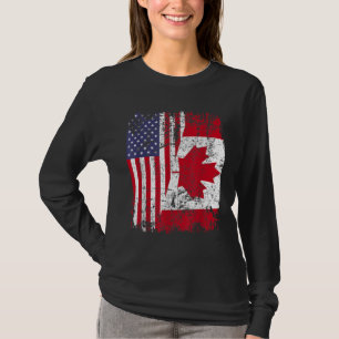 CANADIAN ROOTS Half American Flag CANADA T-Shirt