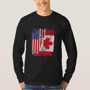 Canadian Roots Half American Flag Canada T-Shirt