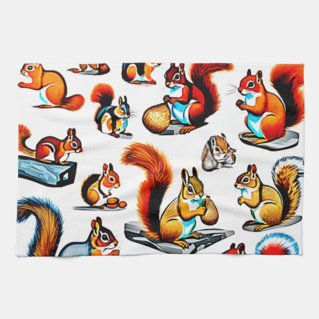 Canadian Squirrels and Chipmunks Design Tea Towel (Horizontal)