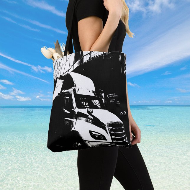 Canadian Truck in City Landscape Black and White Tote Bag (Creator Uploaded)