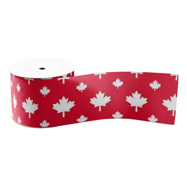 Canadian White Maple Leaf Red Colour Pattern Grosgrain Ribbon (Spool)
