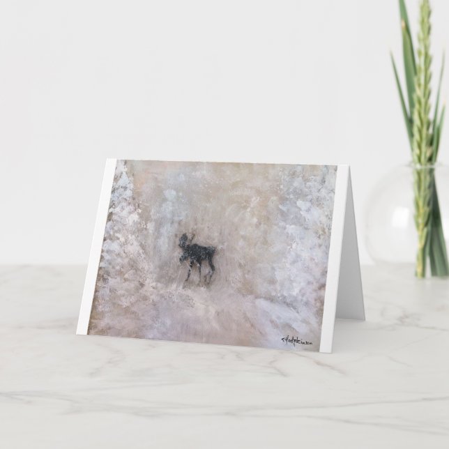 CANADIAN WINTER, NORTHERN ALBERTA, MOOSE IN SNOW, CARD (Front)