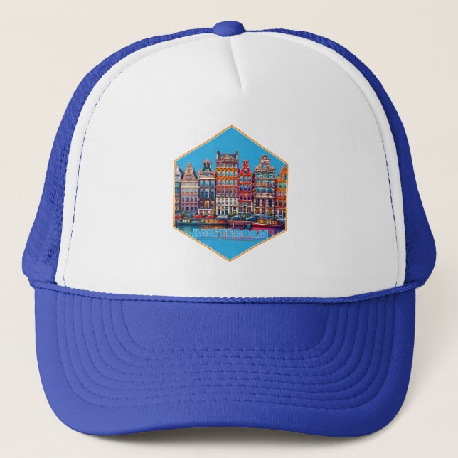 Canal Amsterdam Netherland Europe Trucker Hat (Front)