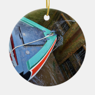 Canal Boat In Lock Ceramic Tree Decoration
