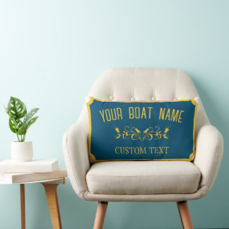 Canal Boat Traditional Custom Boat Name Sign  Lumbar Cushion