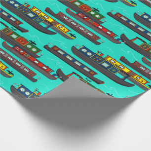 Canal Boats and Narrowboats Illustrations Wrapping Paper