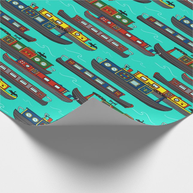 Canal Boats and Narrowboats Illustrations Wrapping Paper (Corner)