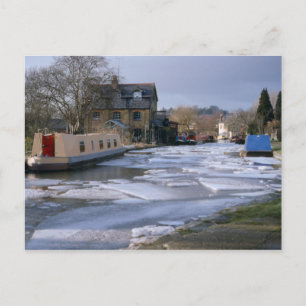 Canal boats in winter postcard