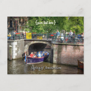 Canal Bridge Scene, Sights of Amsterdam Postcard