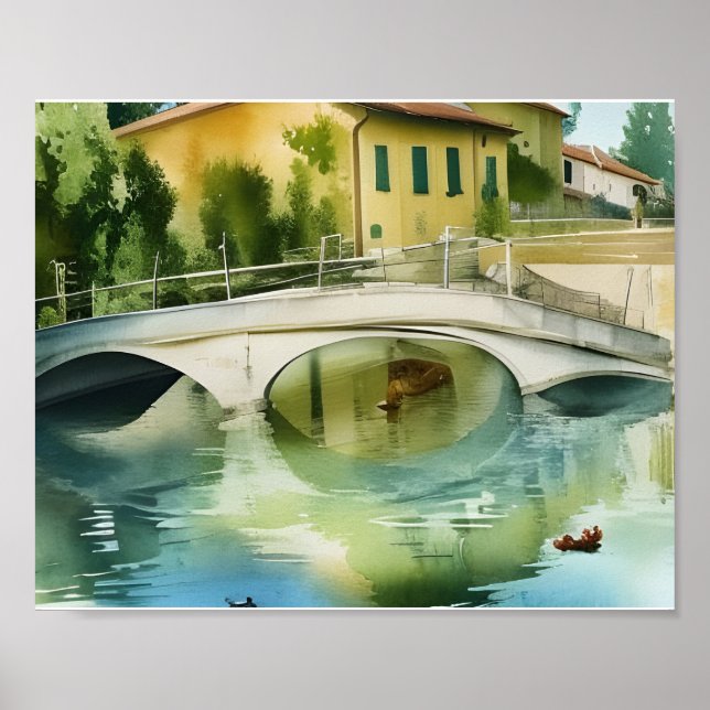 Canal Bridge Scenic Watercolor    Poster (Front)