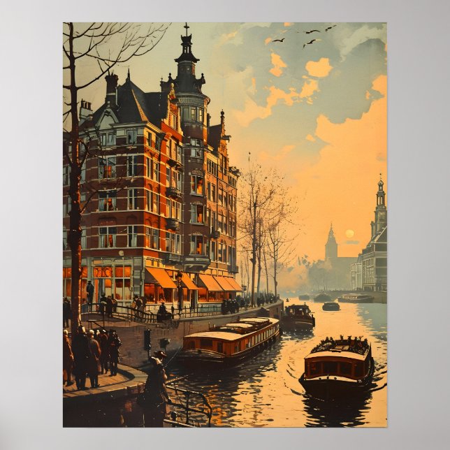 Canal Charm: Vintage Amsterdam Postcard Poster (Front)
