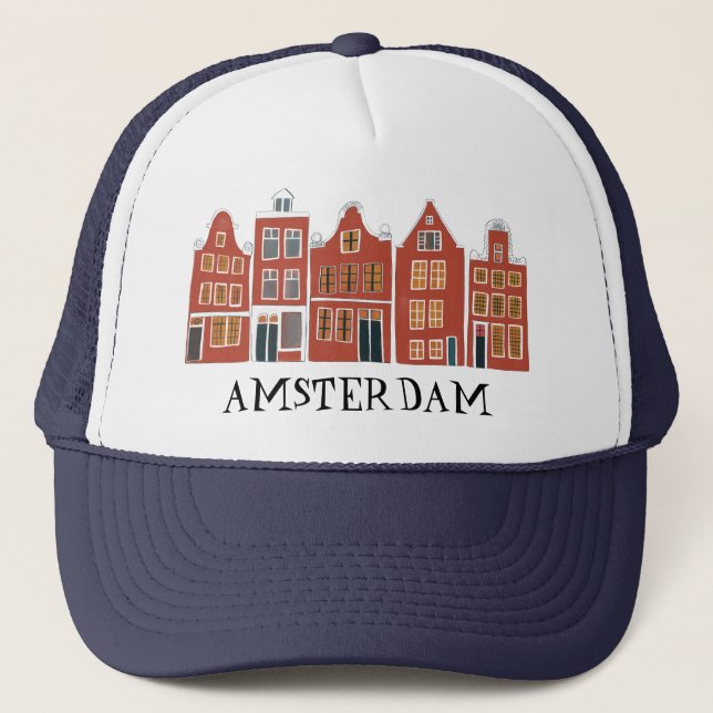 Canal House Row Amsterdam Holland Dutch Travel Trucker Hat (Front)