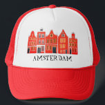 Canal House Row Amsterdam Holland Dutch Travel Trucker Hat<br><div class="desc">Show your love for Holland with this sweet whimsical Amsterdam houses pattern art tee. Makes a great birthday gift! You can customise it and add or change the text too. Check my shop for lots more colours and patterns! And more matching items too like totes,  tees,  stickers and mugs.</div>