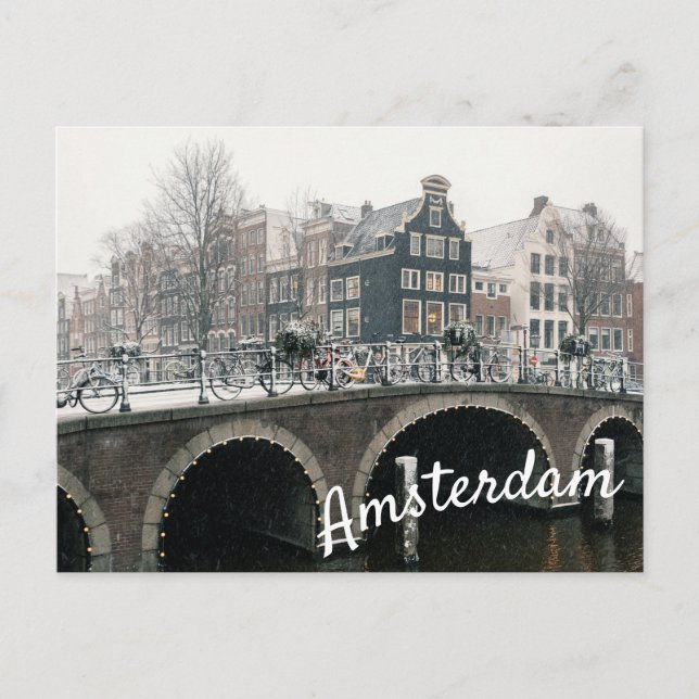 Canal in Amsterdam in winter Postcard (Front)