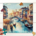 Canal in Venice Italy Watercolor Puzzle<br><div class="desc">Puzzle featuring a watercolor painting of a canal in Venice,  Italy. This is a fantasy scene,  not based on a real location in Venice.</div>