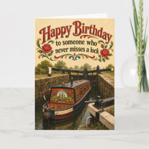 Canal Lock Narrowboat Birthday Card