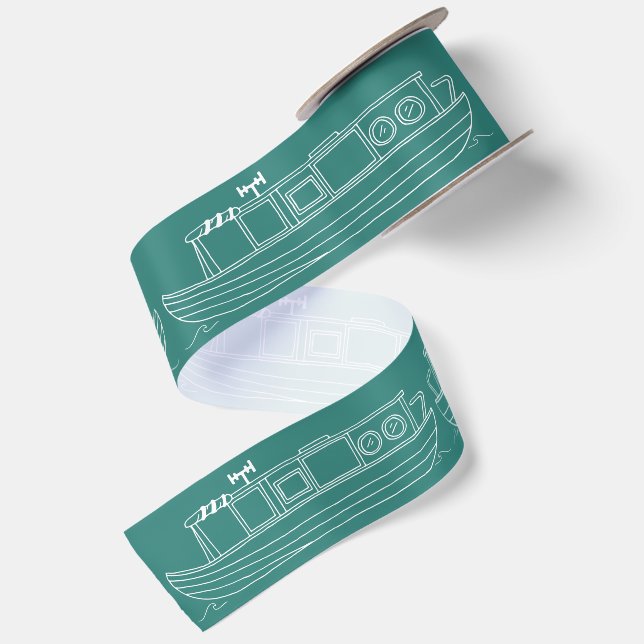 Canal Narrowboat Patterned Satin Ribbon (Front+Back)