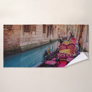 Canal with traditional gondola in Venice, Italy Bath Towel