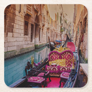 Canal with traditional gondola in Venice, Italy Square Paper Coaster