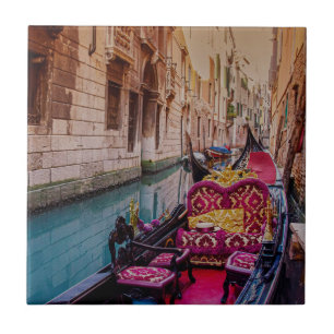 Canal with traditional gondola in Venice, Italy Tile