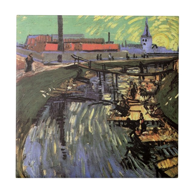 Canal with Women Washing by Vincent van Gogh Tile (Front)