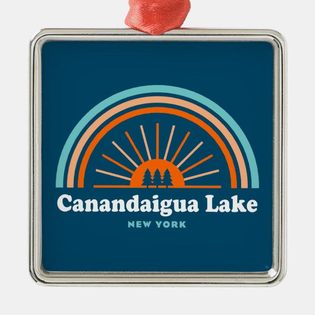 Canandaigua Lake New York Rainbow Metal Tree Decoration (Front)