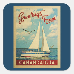 Canandaigua Sailboat Vintage Travel New York Square Sticker