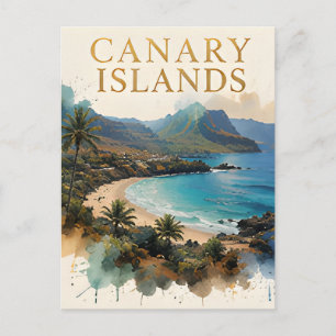 Canary Islands Art Deco Coastal Escape Postcard