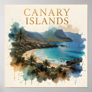 Canary Islands Art Deco Coastal Escape Poster
