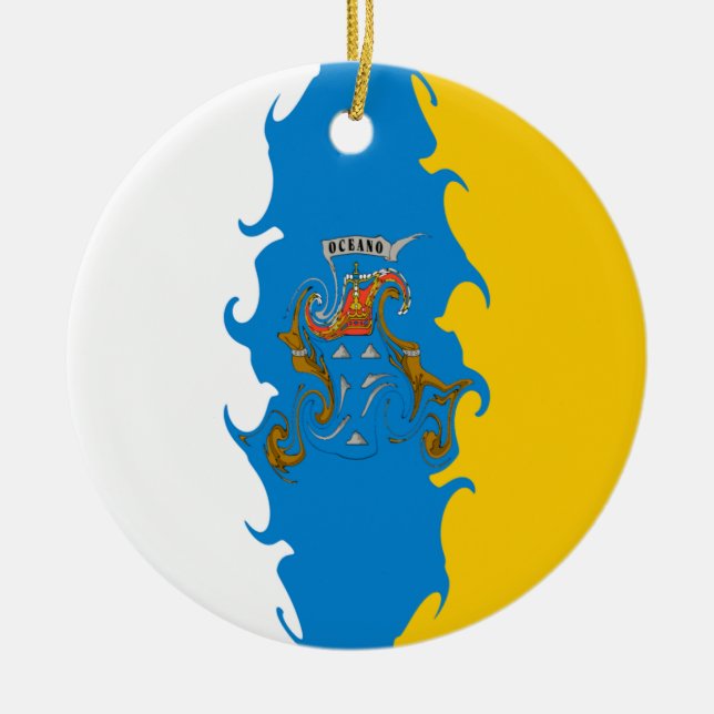 Canary Islands Gnarly Flag Ceramic Tree Decoration (Front)