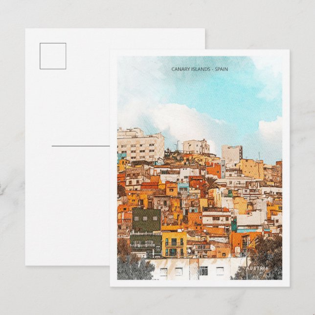 Canary Islands Spain Beautiful Oil Paint Landscape Postcard (Front/Back)