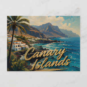 Canary Islands Watercolor Beach Landscape Postcard