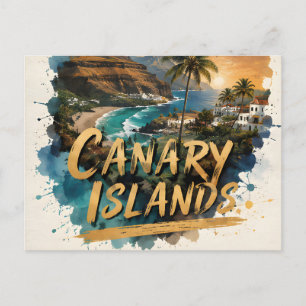 Canary Islands Watercolor Tropical Coast Escape Postcard