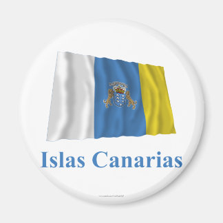 Canary Islands Waving Flag with Name in Spanish Magnet