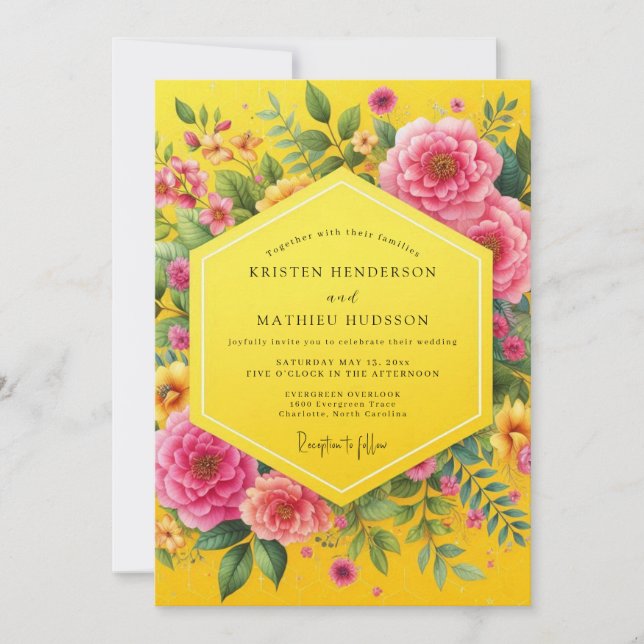 Canary Magenta Bold Wedding Invitation (Front)