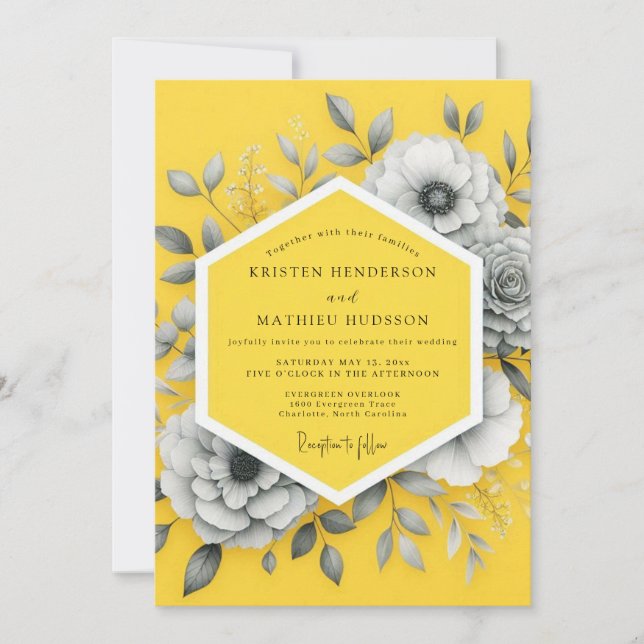 Canary Somber Bloom Wedding Invitation (Front)