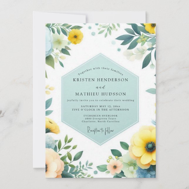 Canary Teal Meadow Wedding Invitation (Front)