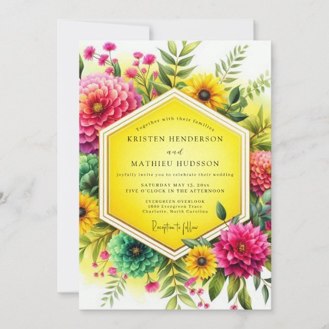 Canary Vibrant Botanical Wedding Invitation (Front)