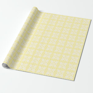 Canary Yellow Acorn and Leaf Tile Design Wrapping Paper