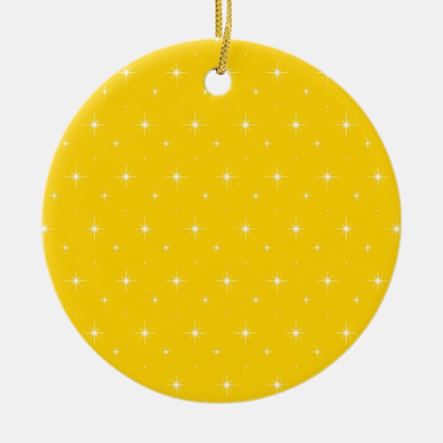 Canary Yellow And Bright Stars Pattern Ceramic Tree Decoration (Front)