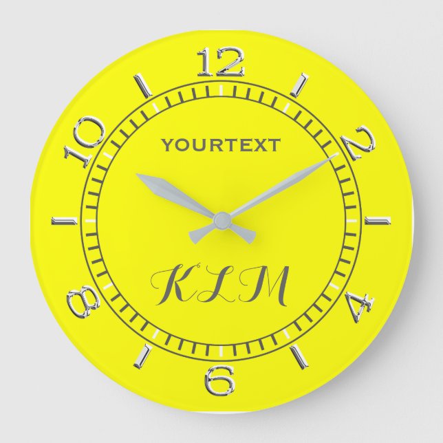 Canary Yellow Decor Dial Easily Personalised Large Clock (Front)