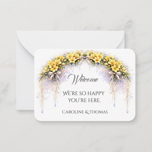 Canary Yellow  Freesia Wedding Welcome Gift Card (Front)