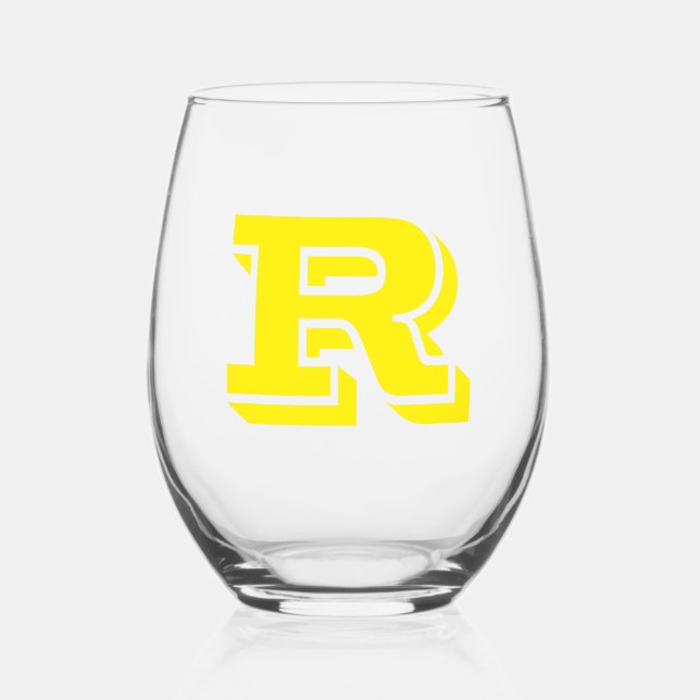 Canary Yellow Modern Monogram Initial Letter  Stemless Wine Glass (Front)