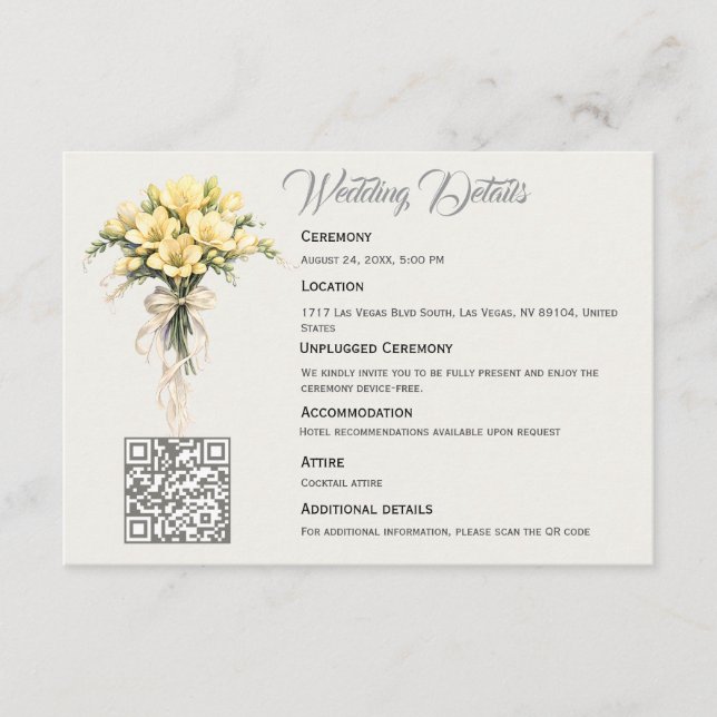 Canary Yellow Romantic Freesia  Floral Wedding Enclosure Card (Front)
