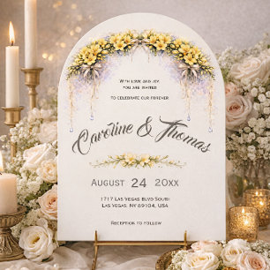 Canary Yellow Romantic Freesia Floral Wedding Invitation
