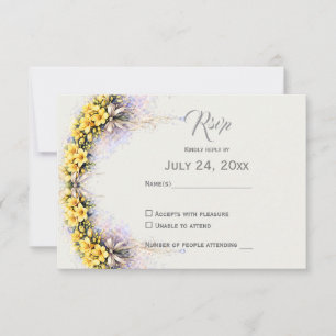 Canary Yellow Romantic Freesia  Floral Wedding RSVP Card